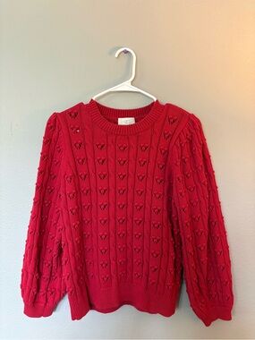 LOFT Red Heart-Pattern Crewneck Sweater